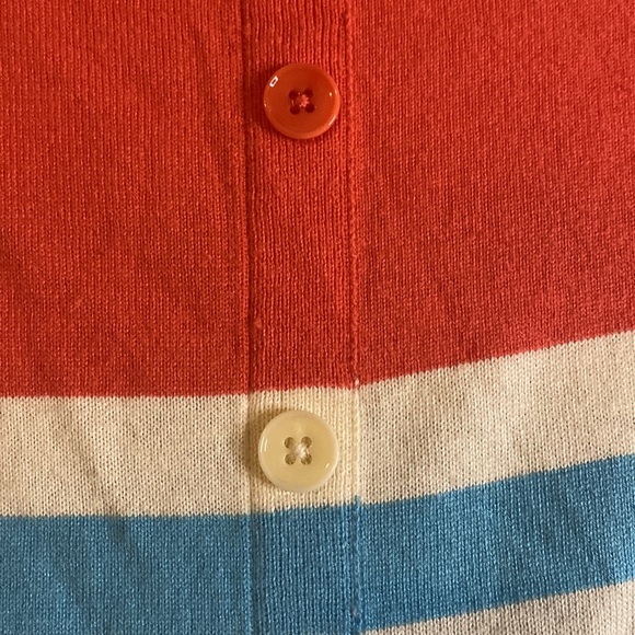 Light weight Talbots coral/white and blue striped sweater buttons on back - Picture 6 of 7